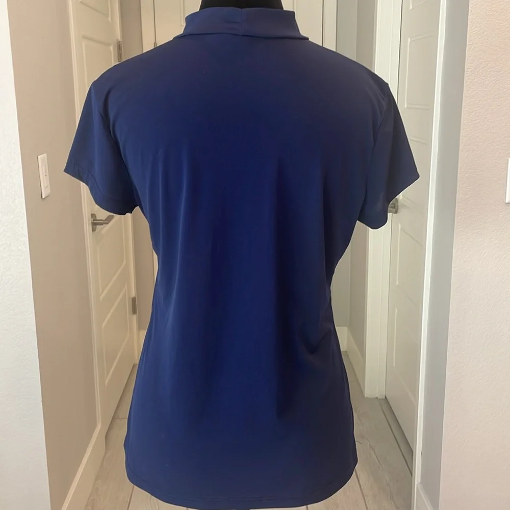 Double Take Petites  Size S Stretch Top in Navy Blue with Ribbon Neckline - Picture 4 of 10